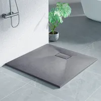 Heilmetz Duschwanne 90x90cm Duschtasse Steinoptik Rutschfeste Extraflach Langlebigem SMC Grau Quadratisch Brausetasse
