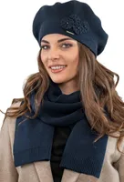 Vivisence damen baskenmütze eleganter wintermütze und schal set warm kopfbedeckung und halsbedeckung an winter und herbst warm dick, winterset für frauen, hergestellt in der eu, dunkelblau, einheitsgr