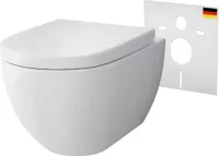 Alpenberger Spülrandloses Hänge WC mit Bidet Funktion | Taharet WC mit Nano & Toilettendeckel mit Absenkautomatik | Keramik Toilette Kloschüssel + Schallschutz | Passend zu Geberit
