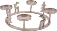 Alu Adventskranz silber mit 3D Figuren - 33 cm - Kerzenhalter aus Aluminium für 4 Stumpenkerzen oder Kugelkerzen - Tischdeko Advents Kerzen Ständer