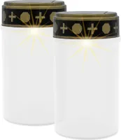 LED Solar Grablicht mit Flacker Effekt 2er Set - weiß - Künstliche Grabkerze warm weiß mit Erdspieß - Gedenkkerze Trauerkerze Grablaterne Friedhofskerze Grab Dekoration solarbetrieben wetterfest