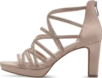 MARCO TOZZI Damen Sandalette geschlossene Ferse Glitzer Reißverschluss 2-28373-42, Größe:37 EU, Farbe:Beige