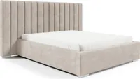 Stauraumbett Filippa 180x200 – Bett mit Bettkasten, verbreitertes hohes Kopfteil (125 cm), Metallrahmen & Samtbezug, Piano 03 Creme