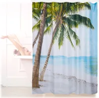relaxdays Sprchový závěs pláž s palmami 180,0 x 180,0 cm
