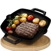 KAISERTAL Grillpfanne emailliert - 27cm Premium Grillpfanne Gusseisen -  Gusspfanne ist Induktionsgeeignet, Voreingebrannt und Backofengeeignet