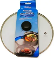 Glasdeckel 24cm mit Knopf und Edelstahlrand für Topf und Pfanne, Topfdeckel Pfannendeckel Kochtopfdeckel