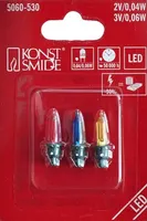 Konstsmide 5060-530 LED Ersatzbirne, 3er-Blister, 1 rote/1 gelbe/1 blaue Diode, 2V / 2V / 3V, 0.04.W / 0.04W / 0.06W, grüne Steckfassung
