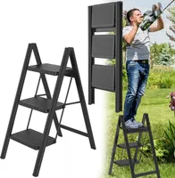 Sessamen-LP Alu Trittleiter 3 Stufen Leiter Klappleiter Tritthocker rutschfeste Stehleiter Treppenleiter Haushaltsleiter mit Anti Rutsch Pedal
