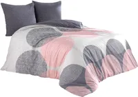 3 tlg Baumwolle Renforce Bettwäsche 200x200 + 80x80 cm anthrazit rosa Kreise Wendefunktion Leron