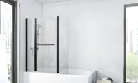 Badewannenfaltwand Marwell , 3-flg. 125 x 140 cm - Duschwand für Badewanne in matt schwarz - Badewannenaufsatz mit klarglas - Duschabtrennung mit Handtuchhalter