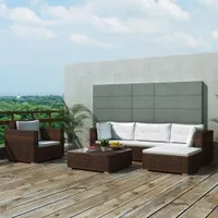 vidaXL 6dílná zahradní lounge souprava s polštáři Poly ratan hnědá