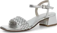 MARCO TOZZI Damen Sandale Flechtmuster Blockabsatz Metallic Textil 2-28390-44, Größe:41 EU, Farbe:Silber