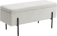 Moderne Truhenbank LOFT 100cm weiß Bouclé Sitzbank mit Stauraum gepolstert schwarz Metall