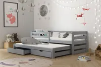 Kinderbett SIMI Kinderbett 90x200 Grau für 2 Kinder Ausziehbett inkl. Matratzen Lattenrost Schubladen aus Massivholz Kiefernholz solides Kinderbett