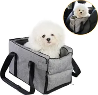 Hunde-Autositz Pet Booster Seat Armlehne Atmungsaktiver Reiseträger mit Gurten Sicherheitsstuhlkorb, hellgrau, groß