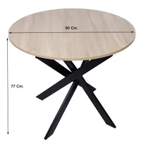 Skraut Home - Runder fester Esstisch ZEN, Farbe Eiche, Beine aus Metall Schwarz matt lackiert, Ø90x77cm
