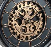 formano Moderne Standuhr mit Beweglichen Zahnrädern 34cm Metall Clock Antikfinish