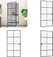 vidaXL Drzwi wewnętrzne czarne 102x201,5 cm szkło hartowane i aluminium slim - Drzwi wewnętrzne - Drzwi wewnętrzne - Drzwi - Drzwi szklane