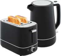 HOMCOM Wasserkocher Toaster Set 2200 W 1,7L Wasserkocher, 2 Scheiben Toaster, 6 Bräunungsstufen, Aufwärmen und Auftauen, Frühstück-Set mit Kalkfilter & Krümelfach Schwarz