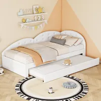 MODFU Schlafsofa Tagesbett 90x200cm mit Ausziehbarem Unterbett 80x190cm und Lattenrost, Daybett Kinderbett Jugendbett,Weiß(Ohne Matratze)