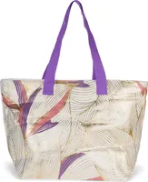 styleBREAKER Damen Strandtasche mit Palmen Blätter Print Metallic, Reißverschluss, XXL Schultertasche, Shopper 02012390