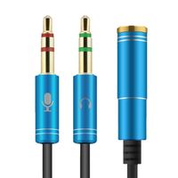 Rozdeľovací audio kábel Y Adaptér Headset 3,5 mm jack zásuvka > 2x zástrčka modrá