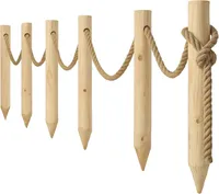 TIMBERMIK Holzzaun Set – 6 Holzpfosten Ø8x120 cm + 12 m Juteseil, Gartenzaun, natur, unbehandelt, Staketenzaun