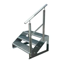 Gitterrost Stahl Freistehende Treppe 3 Stufen Verzinkt + Geländer Rechts - (L x B x H) 63cm x 80cm x 57cm