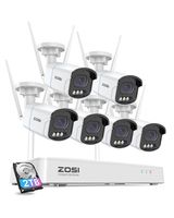 ZOSI 4MP WLAN Überwachungskamera Set Aussen, 6X WiFi Kamera Outdoor Set, 8CH 2.5K NVR mit 2TB Festplatte, Intelligente Nachtsicht, Spotlight Warnung