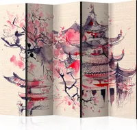 Neuheit! Dekorativer Paravent Raumteiler Trennwand Foto-Paravent Spanische Wand XXL KIRSCHBLÜTE JAPAN ARCHITEKTUR  225x172 cm p-B-0045-z-c