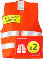 PURAHELP Warnwesten Auto 2er Set Europaweit gltig nach EN ISO 20471 - Reflektierende Warnweste Auto - Sicherheitsweste Auto Warnweste Orange