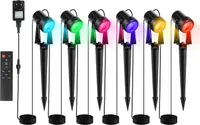 Jiubiaz 6tlg. LED Gartenstrahler mit Erdspieß, Außenstrahler Gartenbeleuchtung mit Stecker Wasserdicht IP65 RGB