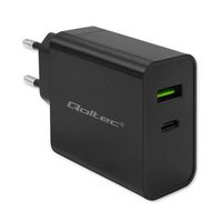 Qoltec 52378 Superschnelles PD-Ladegerät | 1xUSB-C | 1xUSB | 45 W | 5–20 V | 2,25–3 A | Schwarz