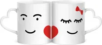 Partner-Tasse 2er Set Gesicht Mann Frau Herz-Henkel Liebesgeschenk Valentinstag Weihnachten Paare SpecialMe® Set weiß Herz-Tasse