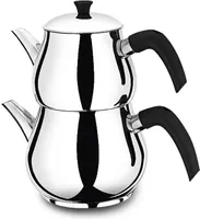 HOFFMANNS Home & More Čajová kanvica z nehrdzavejúcej ocele 18/10 Caydanlik Tea Kettle Nerezová rukoväť kanvice na vodu/čaj čierna