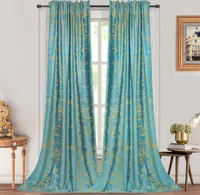 2er Set Verdunkelungsvorhang Kräuselband Blackout Curtain Samtvorhang Blickdicht Gold Bedruckte Gardinen Wohnzimmer Schlafzimmer, 132x213cm, Türkis