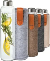 Cosumy Trinkflasche aus Glas mit Filzbeutel 750ml - Spülmaschinenfest - Auslaufsicher - BPA-Frei - für Kohlensäure Geeignet -(Grau)