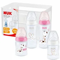 NUK First Choice+ Babyflaschen Starter Set | 06 Monate | 4 Flaschen mit Temperature Control & Flaschenbox | Anti-Colic Air System | BPA-frei | 5-teilig | rosa
