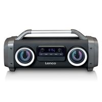 Lenco SPR-100BK - Spritzwasserfester Bluetooth-Lautsprecher UKW Radio USB und SD mit Lichteffekten - Schwarz