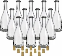 gouveo 12er Set Glasflaschen 200 ml “Rustica” mit Spitz-Korken - Kleine Flaschen aus Glas mit Korken - Design Flasche mit Korkverschluss zum Befüllen von Likör, Schnaps, Öl