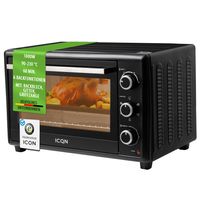 ICQN 50L Minibackofen mit Umluft, 1800 W, Drehspieß, Innenbeleuchtung, Pizzaofen, 60 Min Timer, inkl. Backblech Set, Mini-Ofen