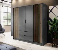 BETTSO Eleganter Viertüriger Kleiderschrank mit 2 Große Schubladen für Schlafzimmer Nelly 4D Ohne Spiegel und Eiche Artisan Lamellen Fronten / Schwarz