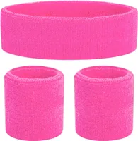 3 in 1 Schweißband Set pink - mit Stirnband - Accessoire Retro Kostüm, Einheitsgröße