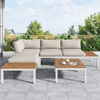 Merax Gartenlounge-Set aus Akazienholz, 3-tlg.Gartenmöbel set mit Eisenrahmen, Balkonmöbel Set mit Kissen, Lounge-Set Garten-Garnitur, Beige