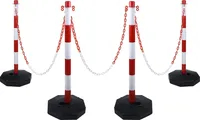 TWOLIIN 4 ks plastových zábranových stĺpikov reťazové stĺpiky so 4 zábranovými reťazami 140 cm, zábranové stĺpiky so základňou 82 x 28 x 28 cm, na výstražnú kontrolu dopravy, červené a biele