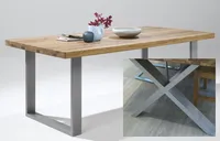 Esstisch 200x100x76cm Eiche durchg. Lamelle, gerade Kante, X-Gestell Edelstahlfarben