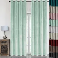Vorhang Ösenschal Samt Blickdicht 140 (B) x 245 (L) Vorhänge Gardine Gardinen mit Ösen Ösenaufhängung Antikgrün 2er Pack