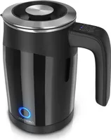 Arendo Wasserkocher 0,5 l, 1100 W, Edelstahl Single Reisewasserkocher Mini, Temperatureinstellung, schwarz