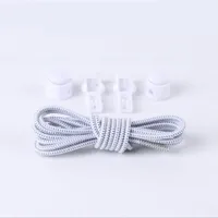 Elastische Schnürsenkel mit Schnellverschluss Schnellschnürsystem Schuhe Rund, Weiss-Schwarz