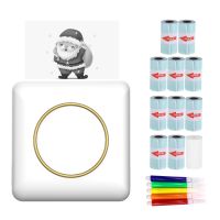 Mini-Taschen-Fotodrucker, tragbarer Thermodrucker, 203 DPI, drahtlose BT-Verbindung, fue r Bild, Etikett, DIY, Handarbeit, Liste, Notizen, Tagebuch, Quittungspapier, Sofortdrucker, Aufkleber mit 5 Farbstiften und 1 Rolle Thermopapier, 57 x 25 mm, und 10 Rollen selbstklebendes Thermopapier, Studie, Arbeit, Bue ro, kompatibel mit Android iOS-System